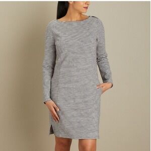 Duluth Trading Co Gray Striped Long Sleeve Dress